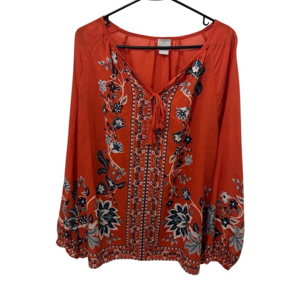 Chico’s Embellished Blooms Boho Blouse Size Large - Picture 1 of 4